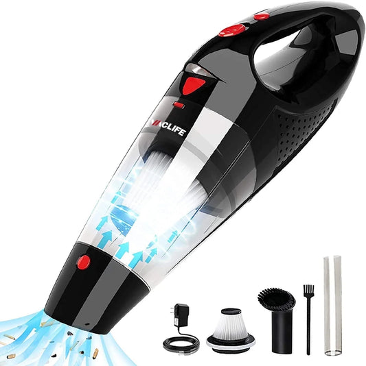 Powerful Cordless Handheld Vacuum Cleaner - Mini Portable Rechargeable Car Vacuum with HEPA Filters - Red (VL188)